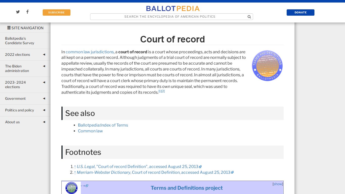 Court of record - Ballotpedia